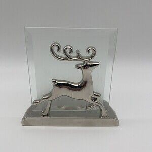 Tealight Candle Holder 3D Silvertone Reindeer Frosted Glass Kirkland Signature
